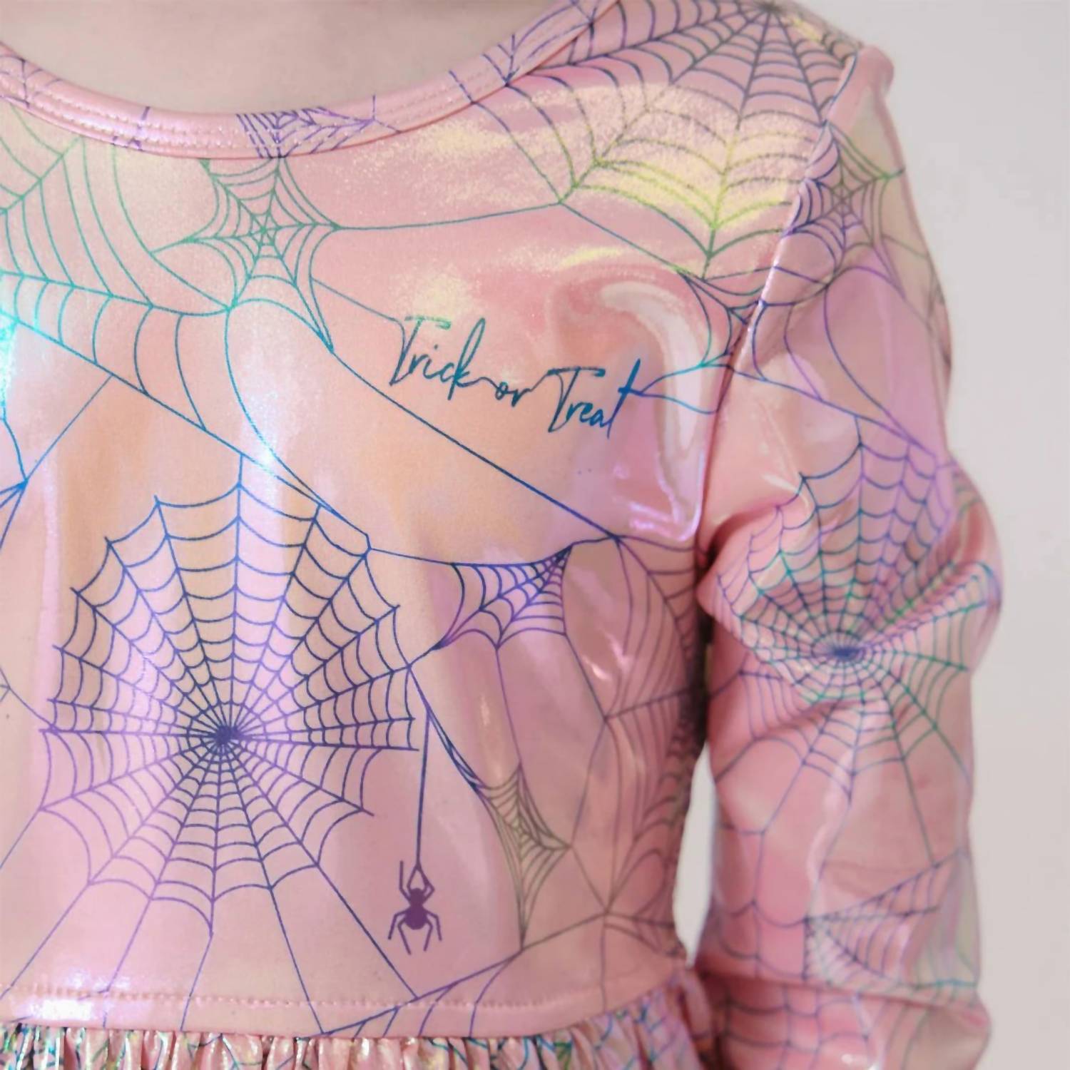 PINK CHICKEN Lame Steph Dress in pink spider web - kids' dress - detail view