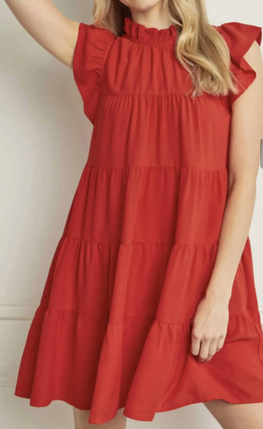 Entro - Mock Neck Ruffle Dress