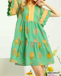 Umgee - Printed Scalloped Mini Dress