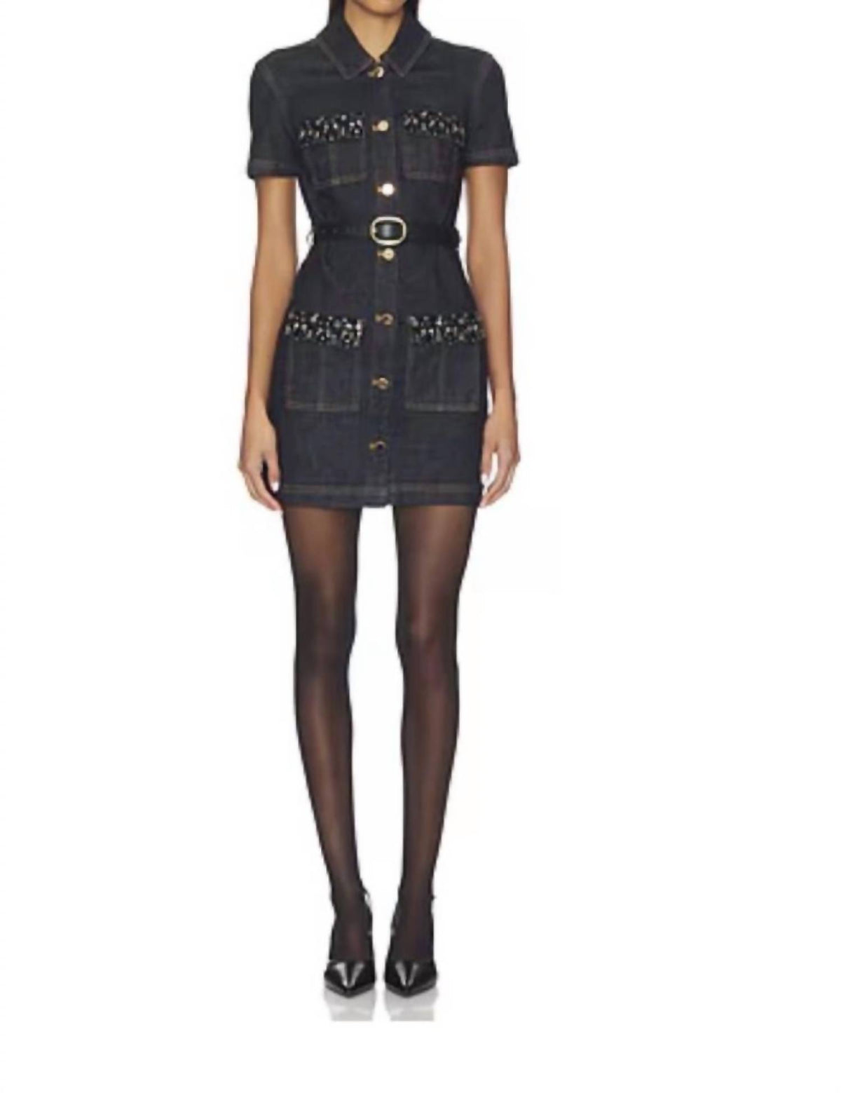 Self-Portrait - Denim Crystal Trim Dress
