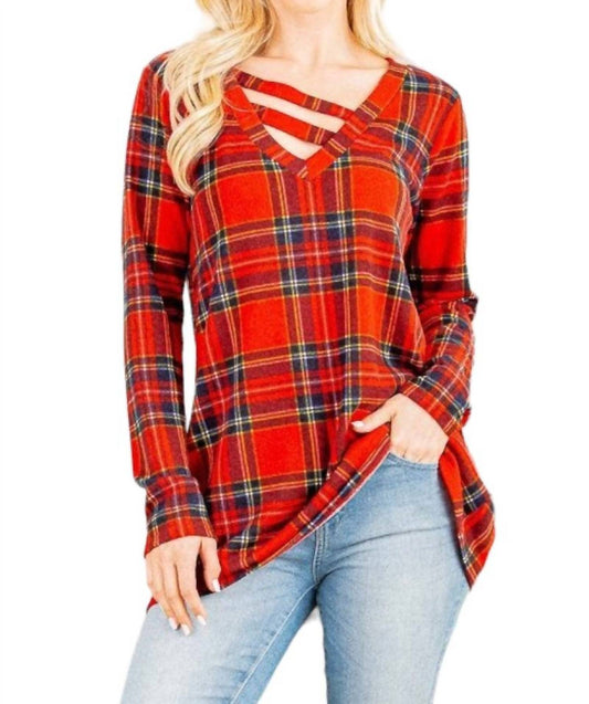 Heimish Usa - Holiday Plaid Criss Cross Top