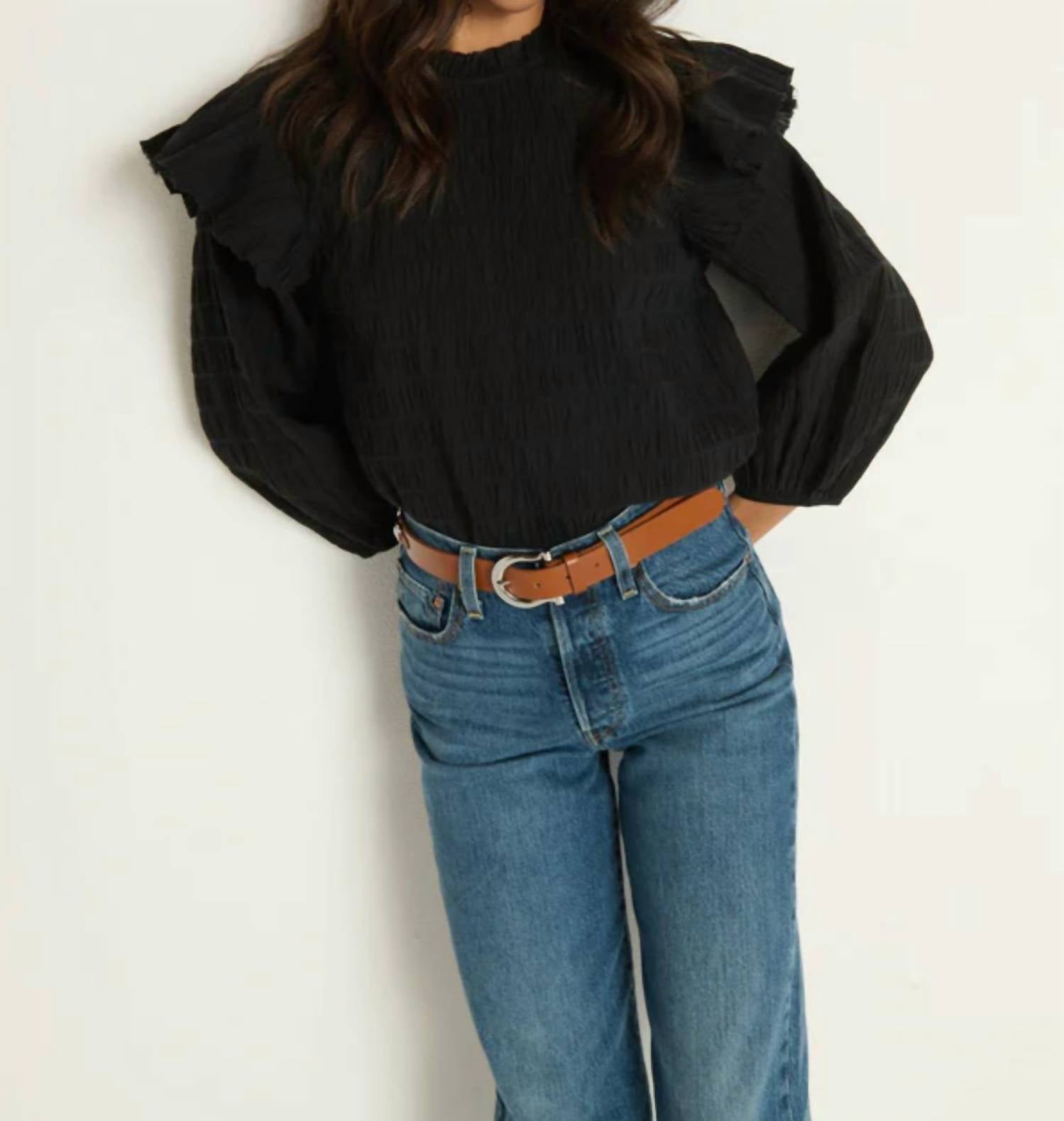 Nation LTD Aria Ruffle Top in jet black 1 - women's blouse