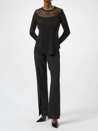 Joseph Ribkoff - Mesh Crew Neck Long Sleeves Fitted Top