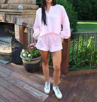 Bucketlist - Pointelle Drawstring Shorts With Big Pockets Set