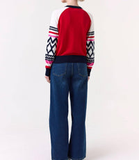 Wispr Geo Sleeve Crew Sweater in tomato - women's sweater - alternate view