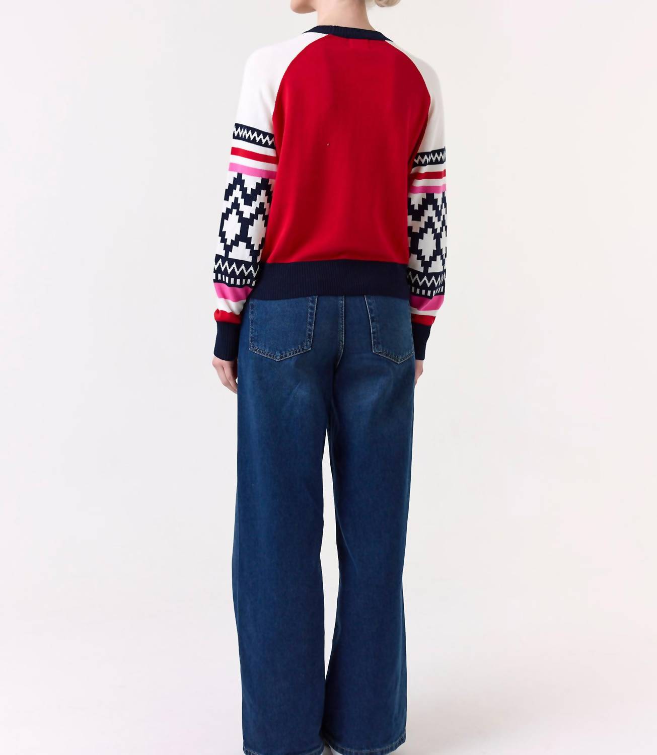 Wispr Geo Sleeve Crew Sweater in tomato - women's sweater - alternate view