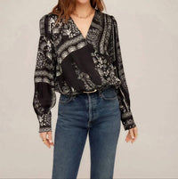 Fifteen Twenty - Paisley Scarf Print V-neck Blouson Top