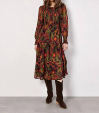 Apricot - Ikat Chiffon Smocked Midi Dress