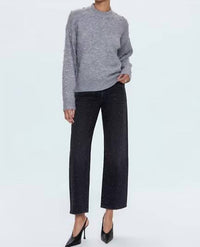 PISTOLA Aura Rhinestone Crewneck Sweater in charcoal diamonte - women's sweater - detail view