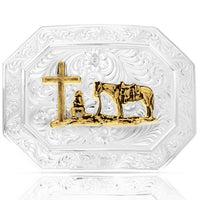 Montana Silversmiths - Men's Head Out West Buckle With Christian Cowboy