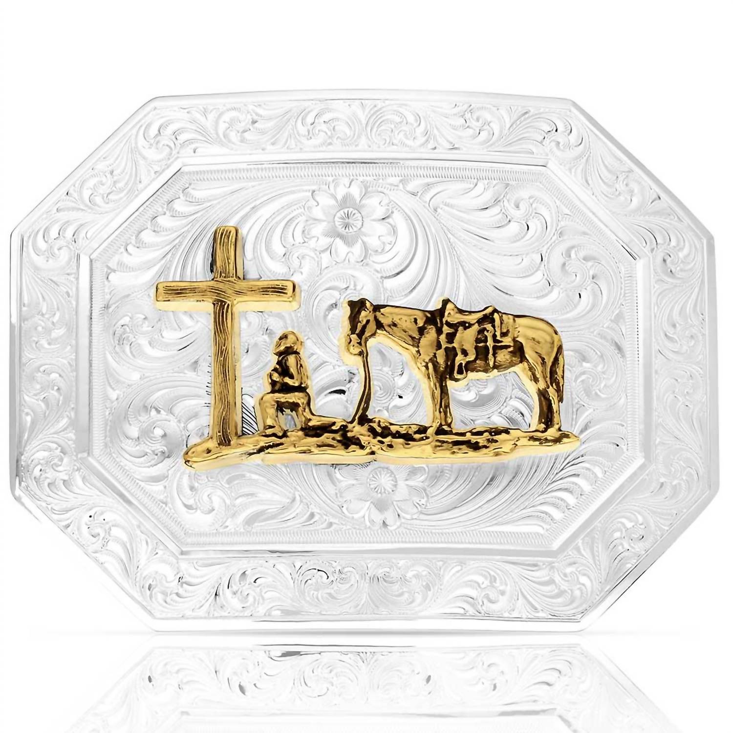Montana Silversmiths - Men's Head Out West Buckle With Christian Cowboy