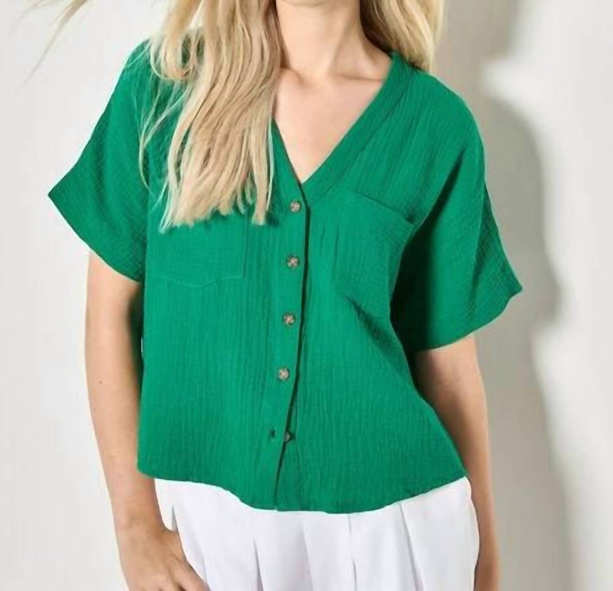 Apricot - V-neck Woven Blouse