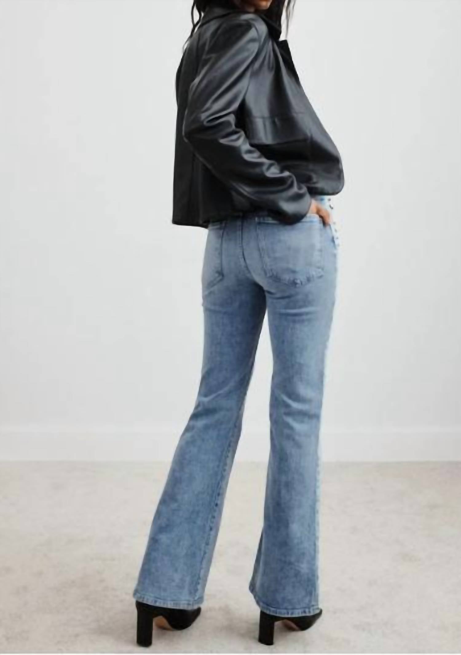 Le Jean Studded Farrah Flare Jeans in blue heaven - women's jeans - detail view