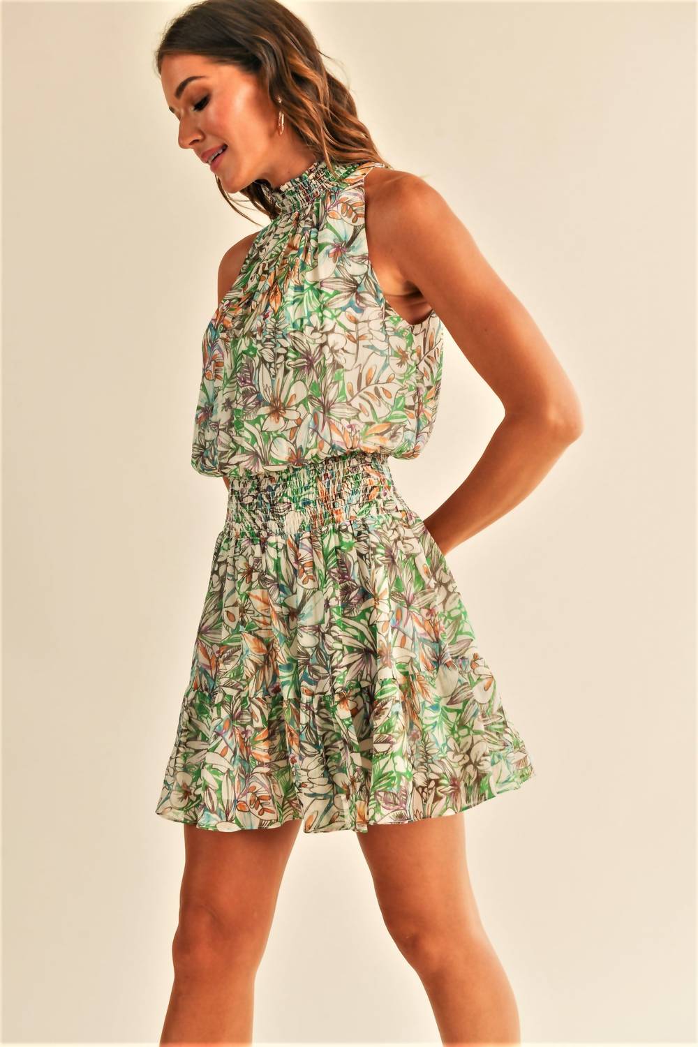Reset By Jane - Whitney High Neck Floral Mini Dress