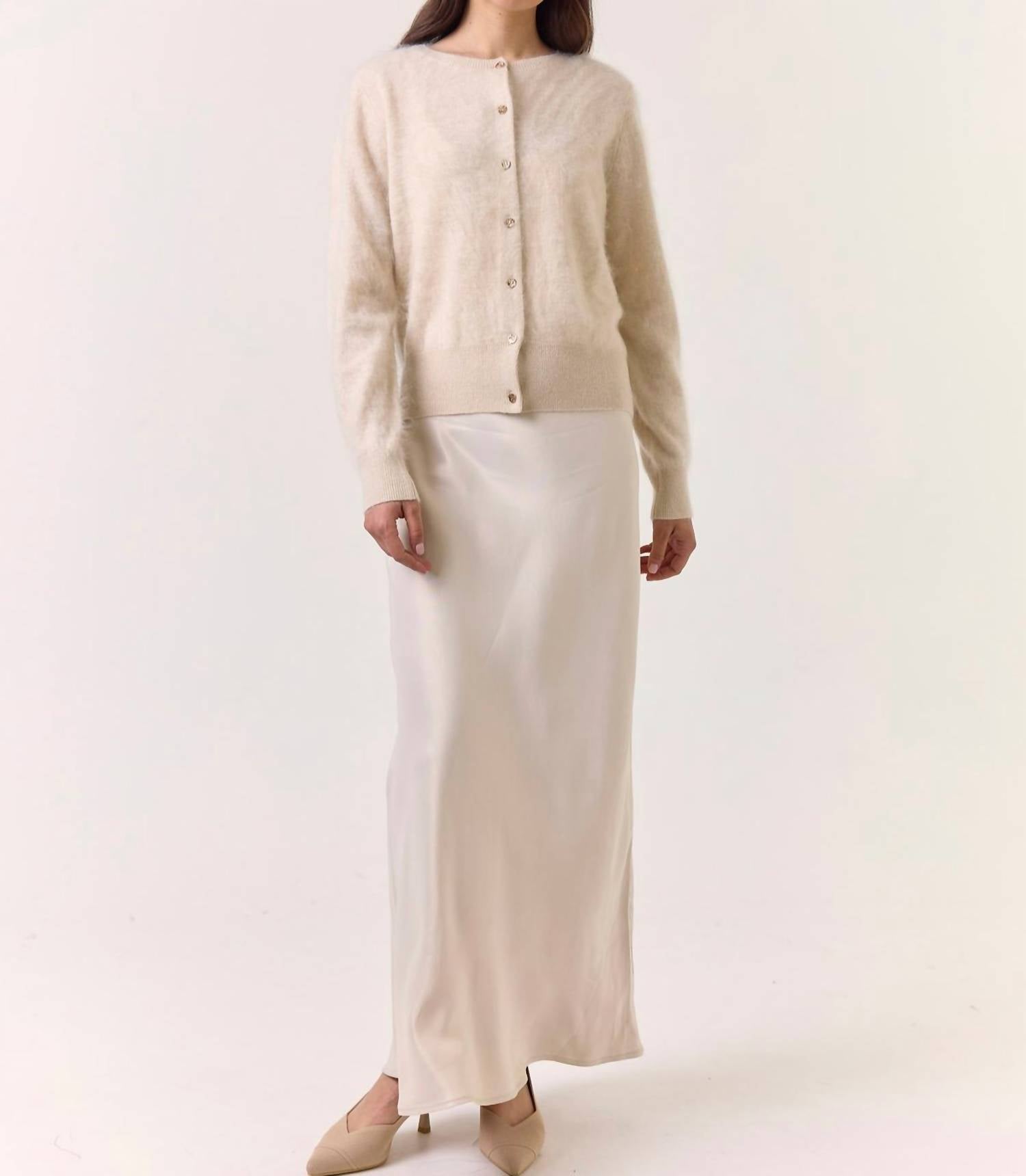 Brodie Cashmere Brushed Chelsea Cardigan in porcelain - women's cardigan - alternate view