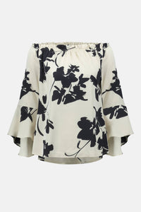 Joseph Ribkoff - Joseph Ribkoff 241022 Beige/black Floral Off The Shoulder Blouse