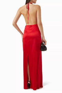 Eterne Carla Silk Cowl Neck Halter Dress in rouge - women's dress - detail view