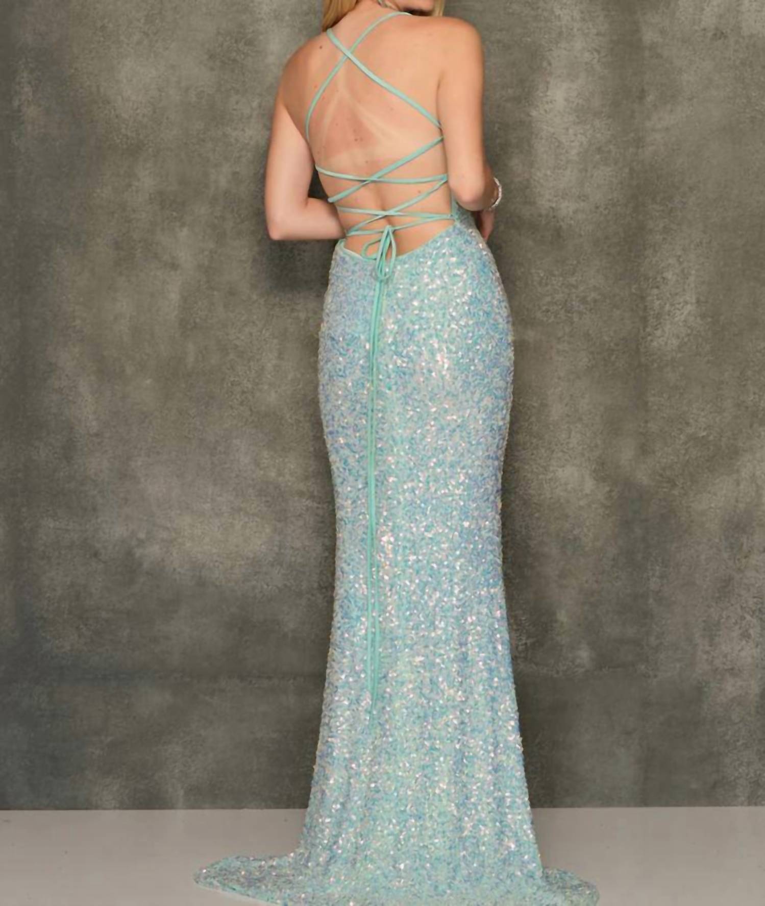 Dave & Johnny - Sequin Strappy Lace Back Open Leg Gown