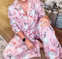 Peach Love - Santa And Candy Cane Fleece Pajama Top