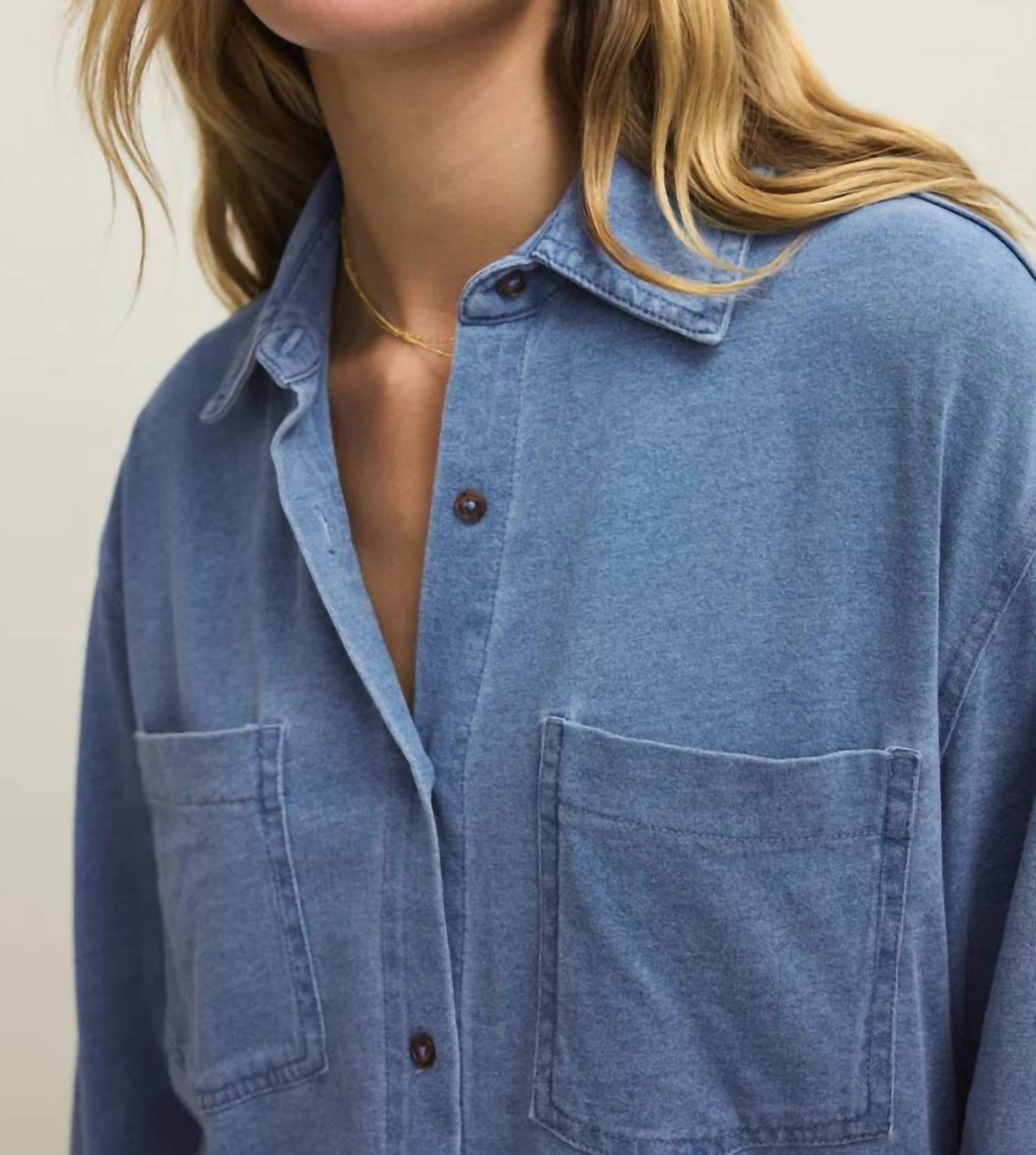 Z Supply - Reese Jersey Denim Button Up Shirt