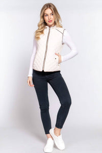 Active Basic - Suede Piping Detail Rib Quilted Vest