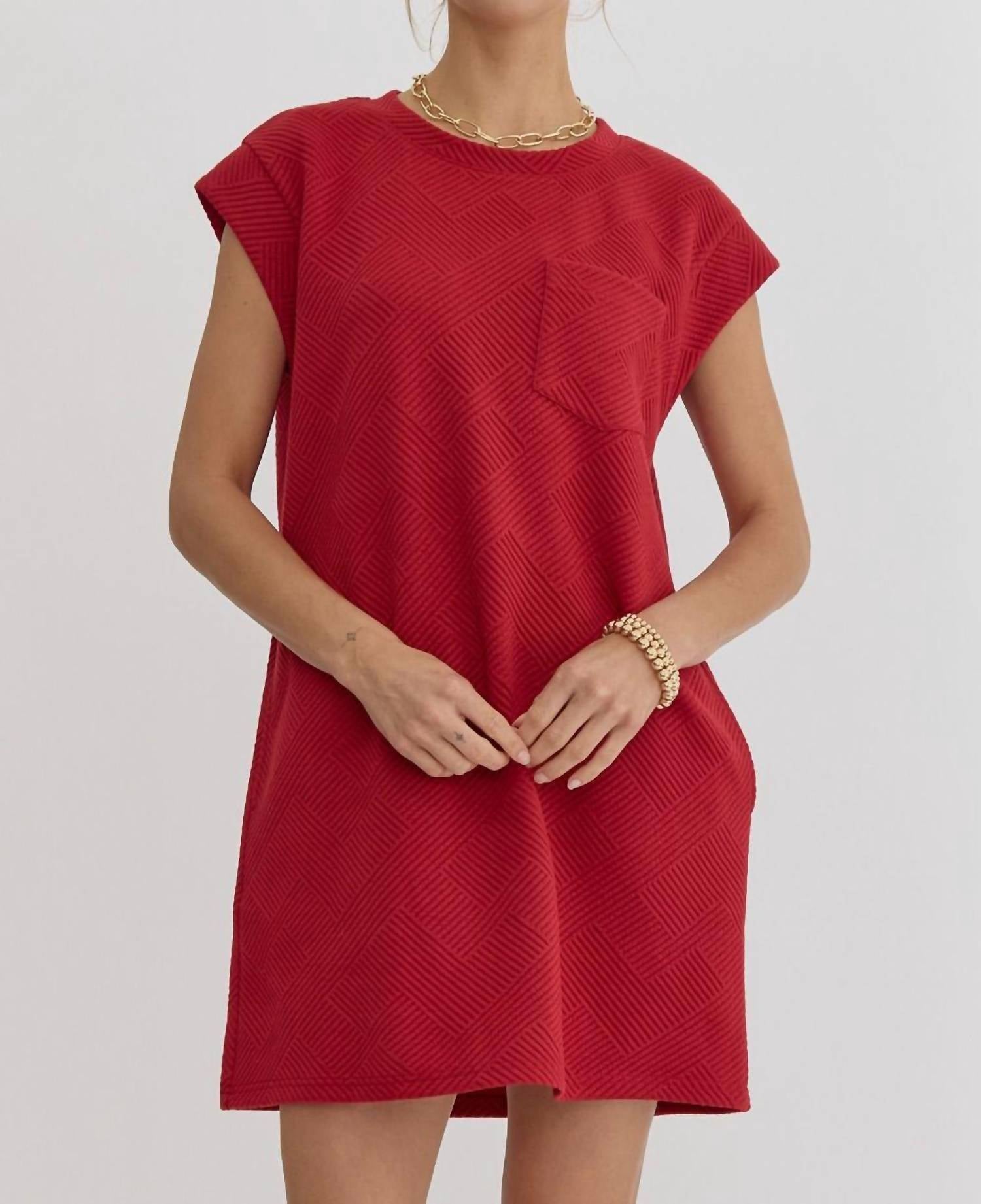 Entro - Quilted Round Neck Sleeveless Mini Dress