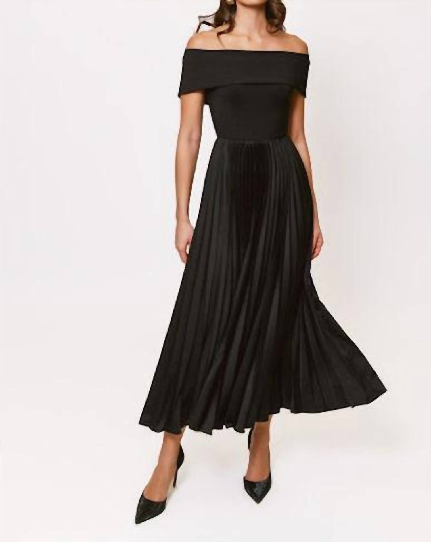 Hutch - Stockton Off The Shoulder Pleated Midi Dress