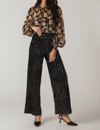 Flying Tomato - Vee Woven Gold Floral Blouse