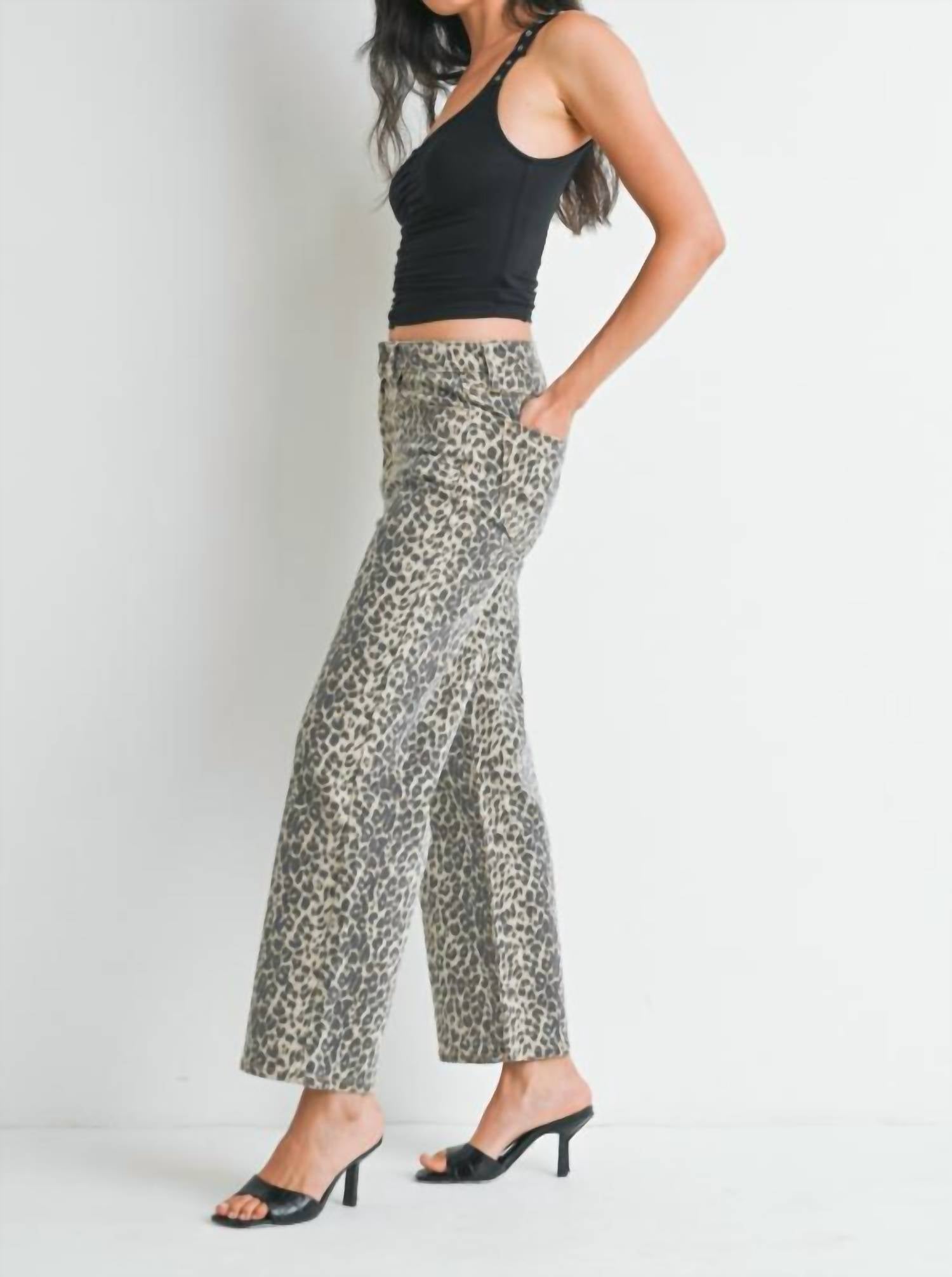 JUST BLACK DENIM Kandice Vintage Straight Jeans in leopard - women's jeans - detail view