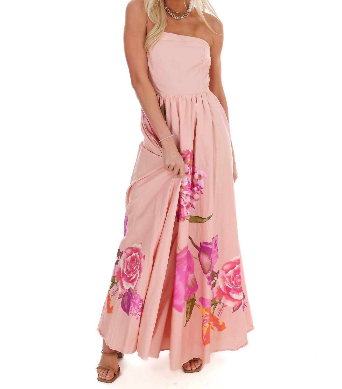 Flying Tomato - Flower Market Strapless Maxi Dress