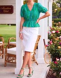 Skies Are Blue - Anne Embroidered Short Sleeve Peplum Top