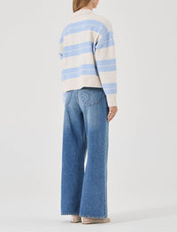 ROLLA'S Sofia Stripe Polo Sweater in soft blue ivory - women's sweater - view 4