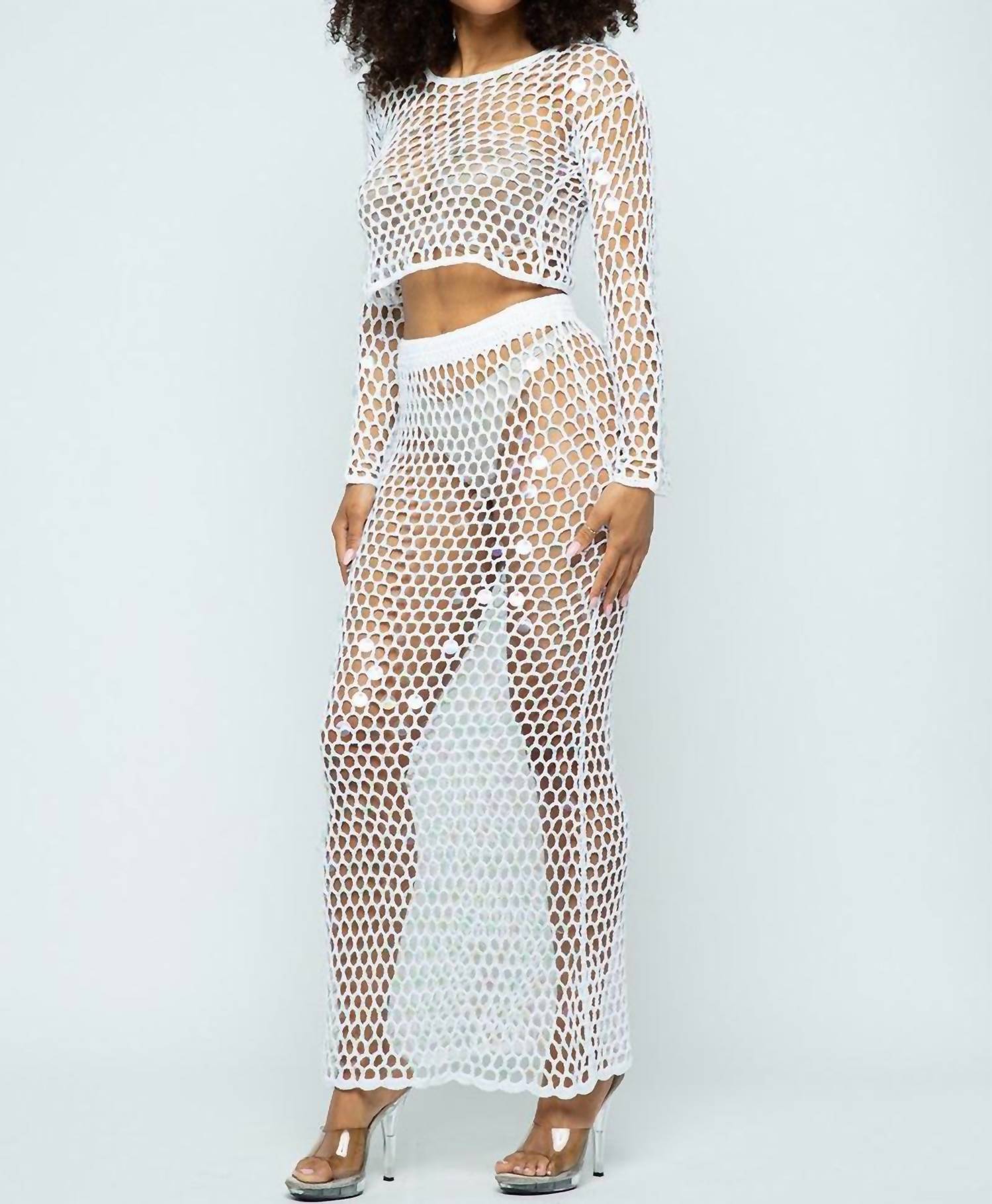 Hera Collection - Shine Bright Fishnet Crochet Top And Skirt Set