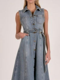Elan - Midi Sleeveless A Line Denim Dress