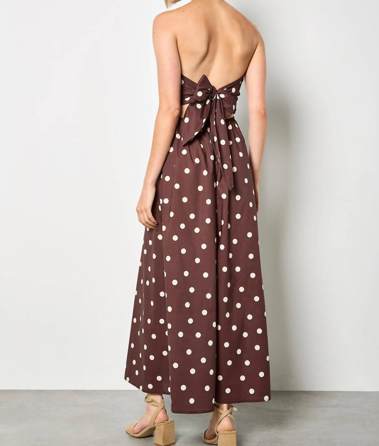 Apricot - Polka Dot Bow Back Wide Leg Jumpsuit