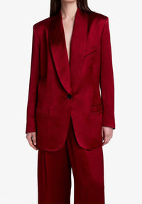 Smythe Shawl Collar Oversized Blazer in crimson - women's jacket - detail view