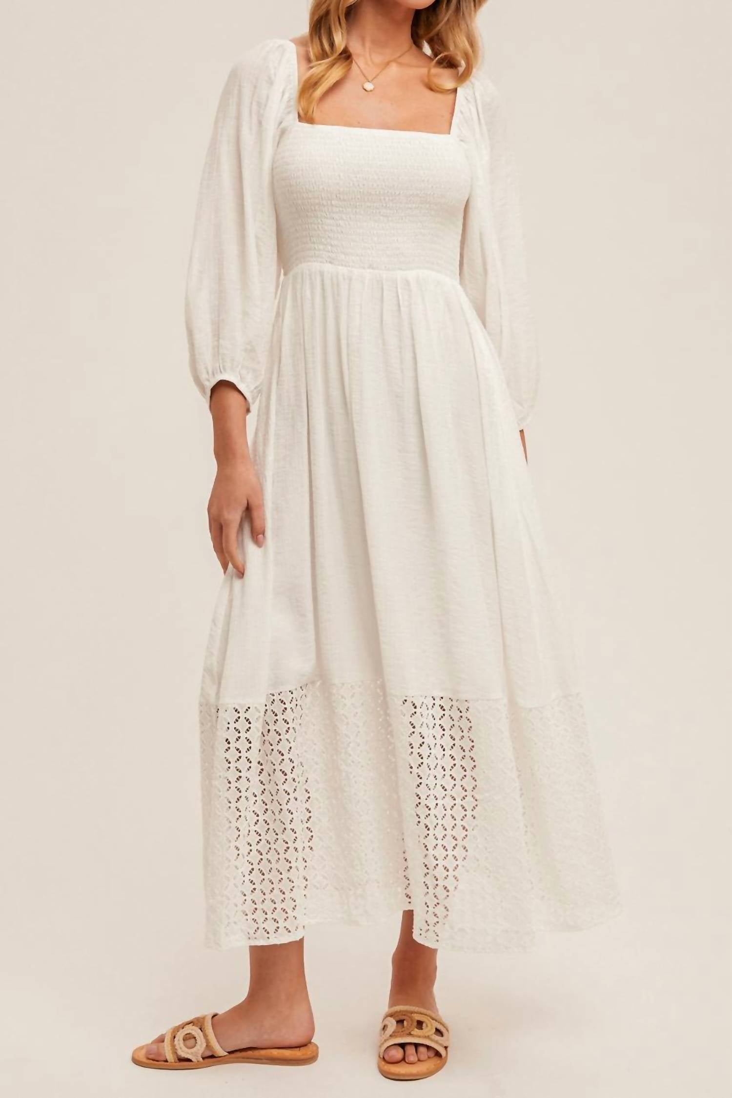 Hem & Thread - Tammy Eyelet Squareneck Midi Dress