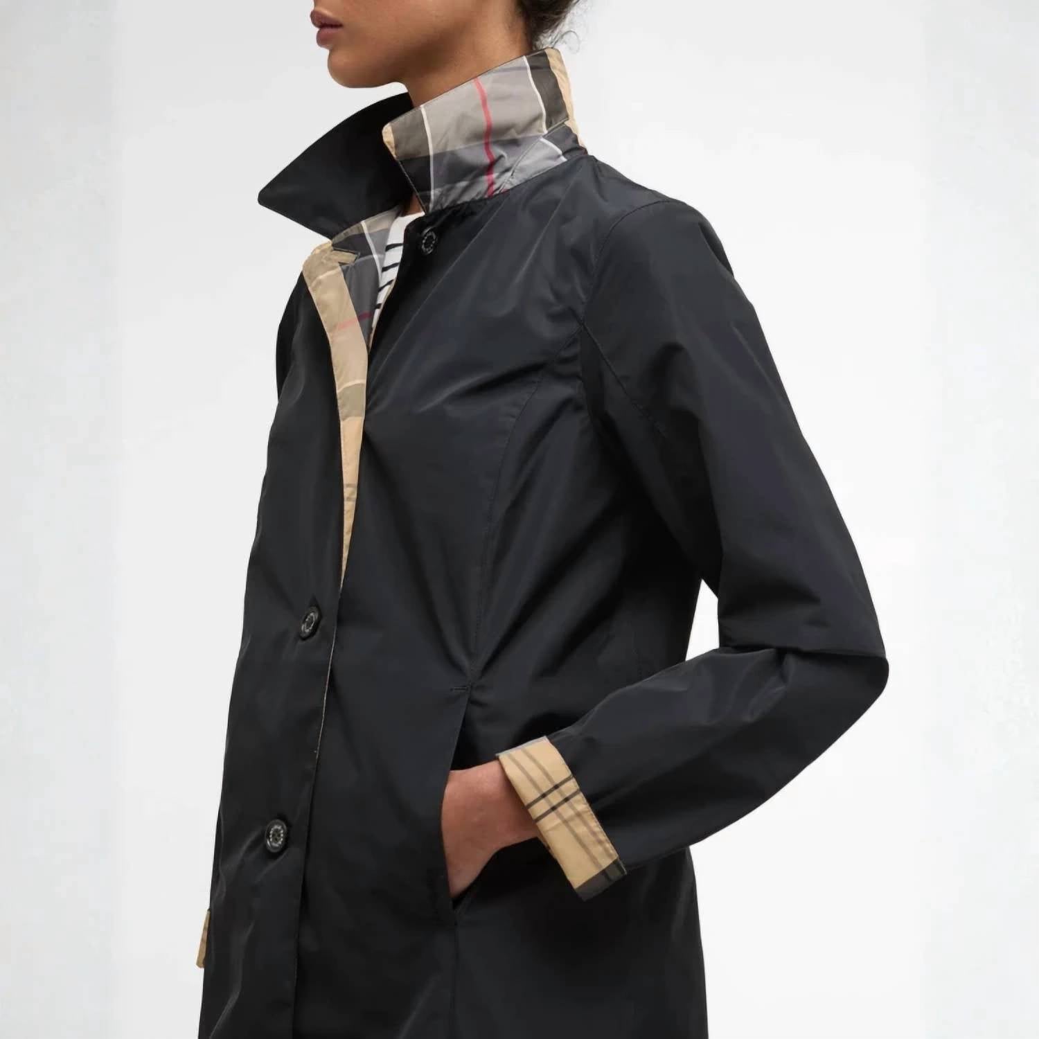 Barbour Women's Babbity Reversible Showerproof Jacket in black dress tartan - women's jacket - alternate view
