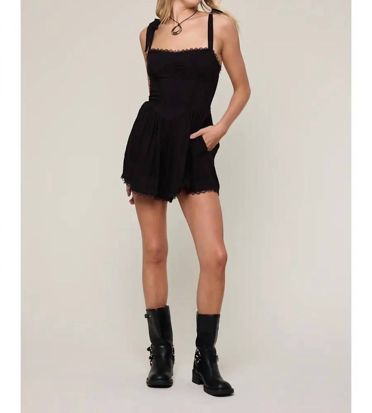 Sky To Moon - Larissa Strap Lace Trim Romper