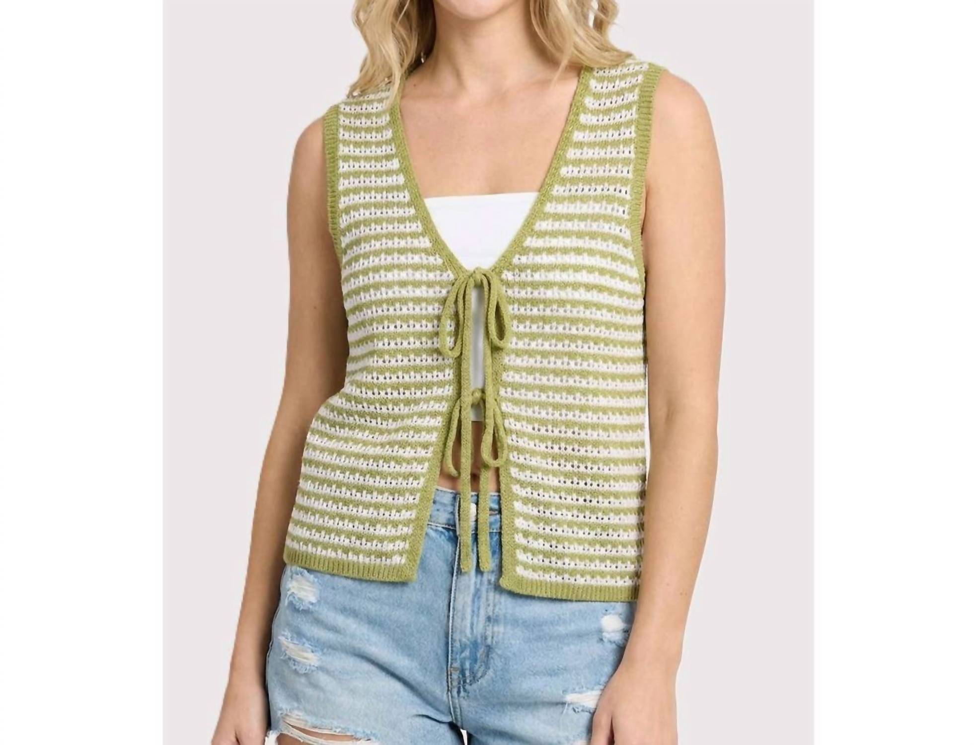 Staccato - Stripe Tie Front Knit Tank Top