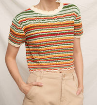 En Creme - Short Sleeve Knit Sweater Cropped Top