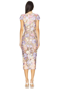 Bronx and Banco Jasmine Cap Sleeve Midi Dress in pastel multi - women's dress - alternate view