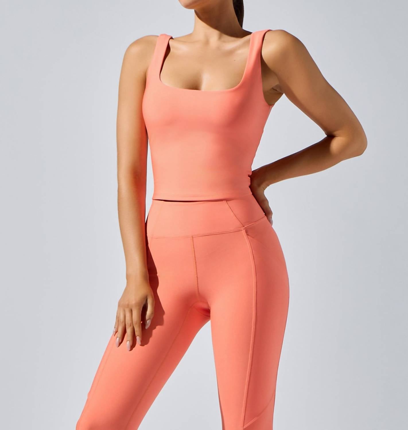HEROINE SPORT Dalia High Support Top in coral - women's tank top - detail view