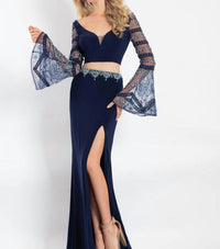 Rachel Allan - Two-piece Embellished Jersey Gown With High Slit