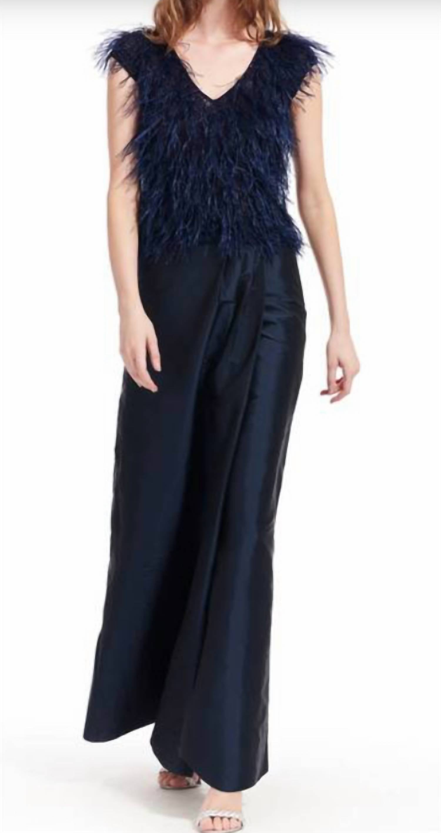 EMILY SHALANT Taffeta Slim Wrap Skirt in navy - women's skirt