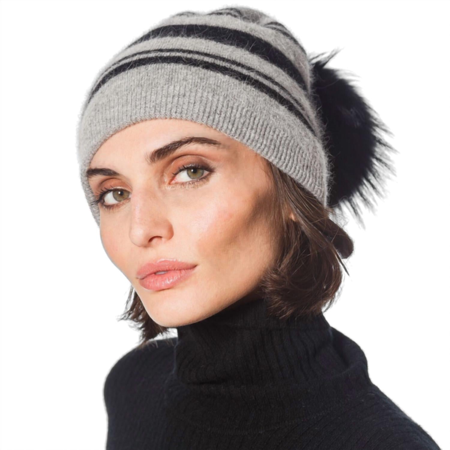 Linda Richards - Women's Slouch Stripe Block Pom Hat