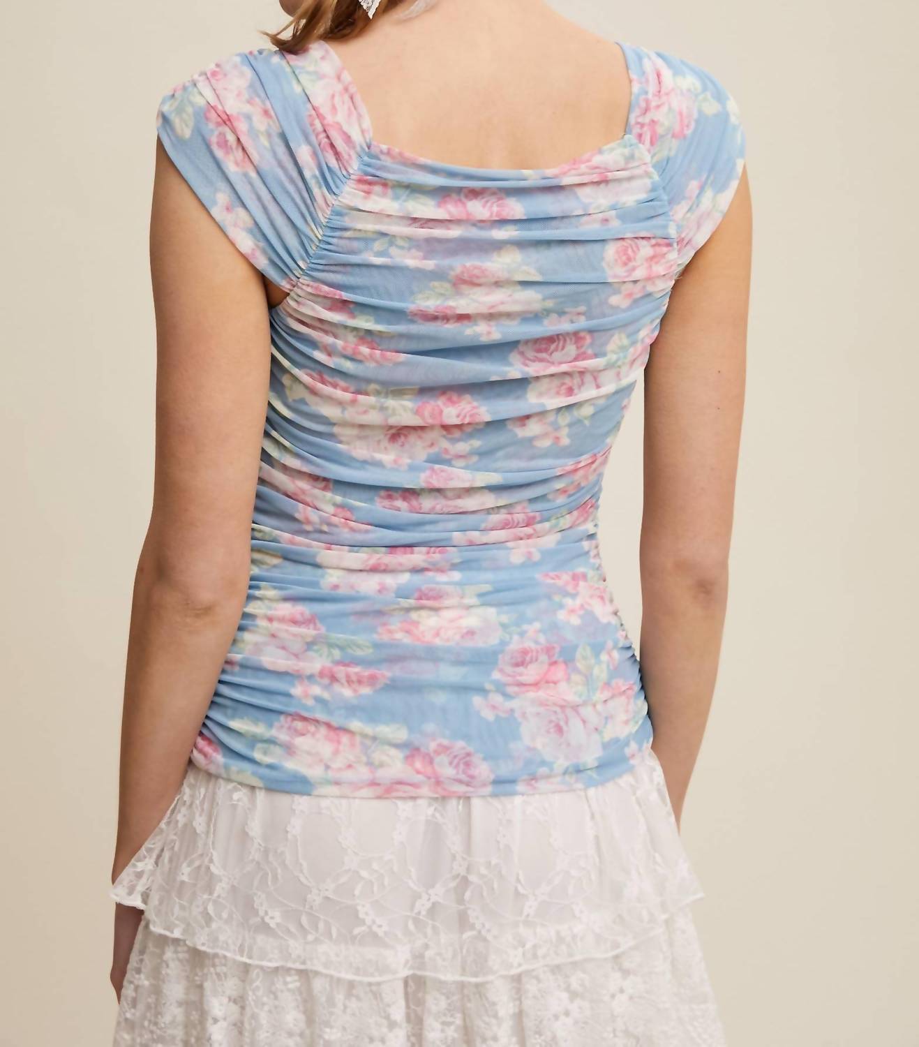 Listicle - Romantic Double-layer Floral Mesh Top