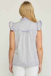 entro Denim Ruffled Top in periwinkle - women's blouse - alternate view