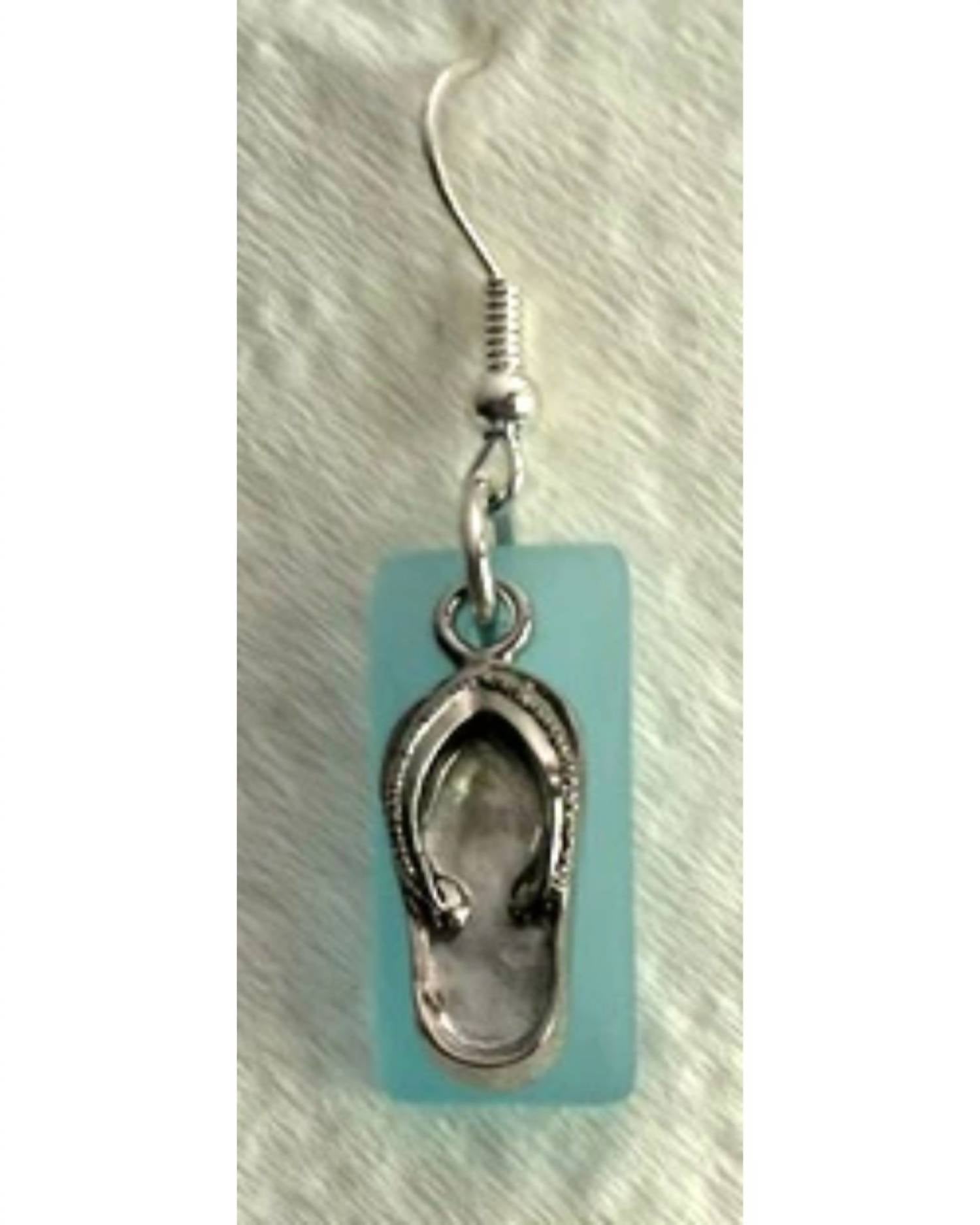 All That Glitterz - Women's Flip Flop And Aqua Glass Earrings