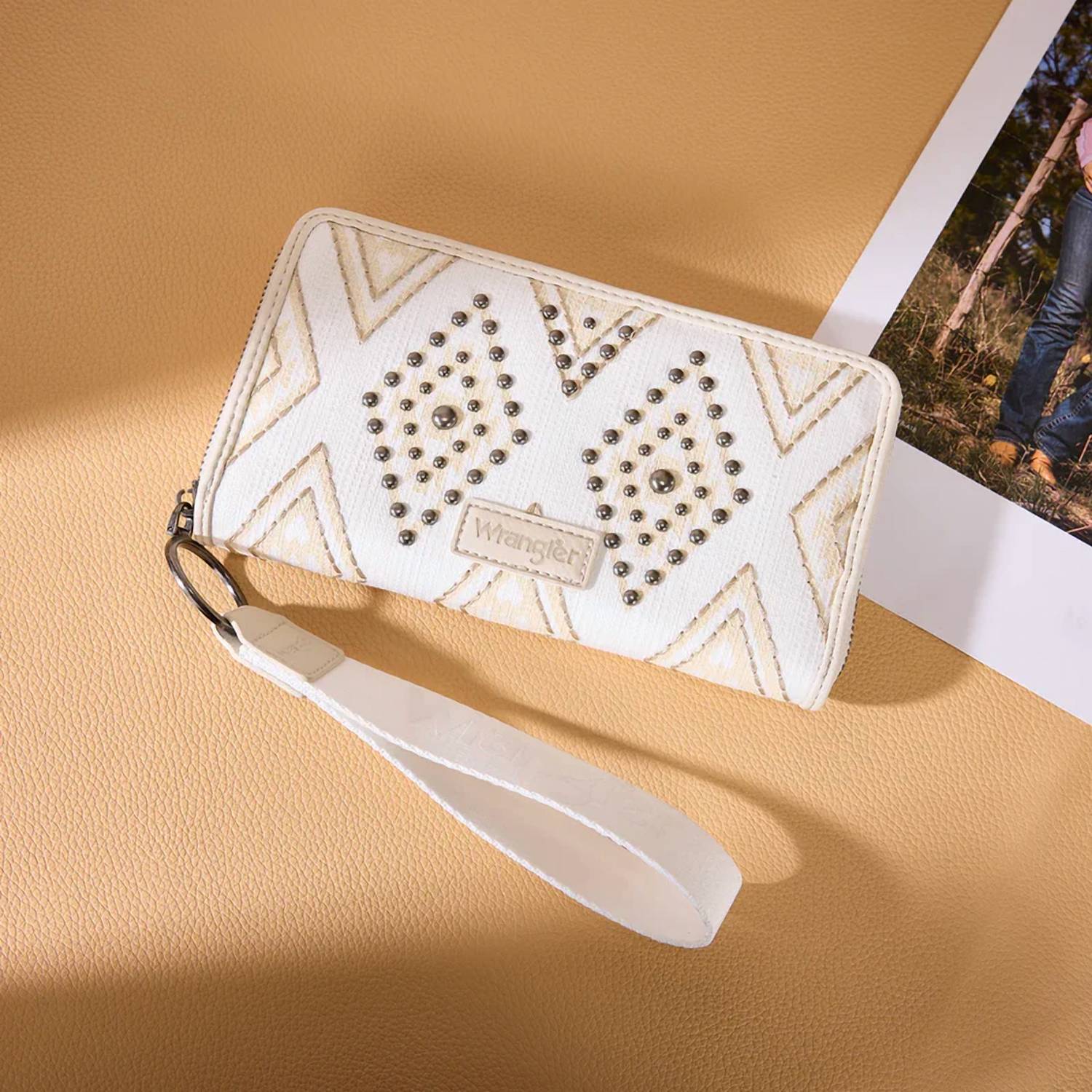 Wrangler AZTEC STUDDED WALLET WRISTLET in beige - women's bag